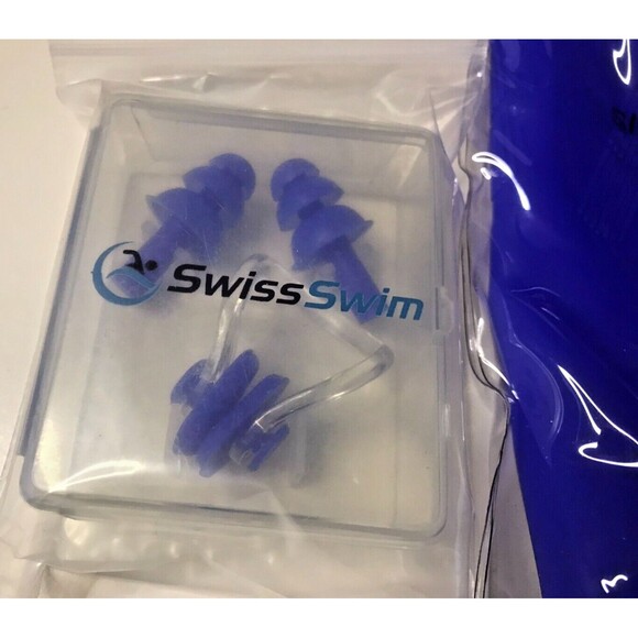 SwissSwim Silicone Swimming Cap w/ Nose Ear Plugs Set Swim Gear New Ocean Blue - Picture 2 of 4
